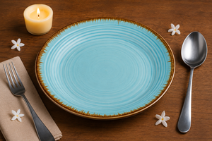 Sky Blue Stoneware Pasta & Dinner <b>Plate</b> Handcrafted <b>Ceramic</b> Pasta Bowl <b>Plate</b> Hand-Glazed <b>Ceramic</b> Serving <b>plate</b> - Product Image 4