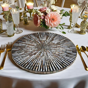 Bandeja Rectangular Clásica Artesanal Ecológica y Duradera con Incrustaciones de MOP Pulido |   Manijas Decorativas Hechas a Mano para Barra de Madera, Regalo - Product Image 1