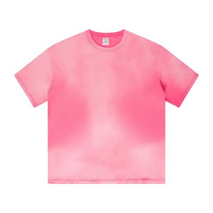 Camisetas al por mayor 100% algodón para hombre y mujer, color rosa, con hombros caídos, técnica desgastada por el sol, transpirables, estilo vintage lavado. - Product Image 1