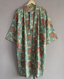 Magnifique robe kimono ample à imprimé floral, manches trois quarts, maxi, décontractée, respirante, en polyester tissé, style printemps - Product Image 1