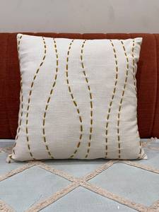 Premium Quality Hand-Stitched Cotton <b>Cushion</b> <b>Cover</b> with Elegant Mustard Details - Product Image 2