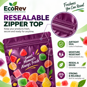 ถุงซิปล็อคแบบตั้งได้สำหรับบรรจุขนมผลไม้รวม สีชมพู พิมพ์ลายตามสั่ง ปิดผนึกได้ ปลอดภัยสำหรับอาหาร ผลิตจากวัสดุ BOPP เคลือบอย่างดี - Product Image 4