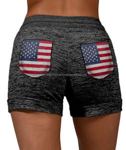 Pantalones cortos deportivos con estampado de bandera de cintura alta para mujer euroamericana, transpirables, ajustados, cinturón elástico, decoración para deportes de verano - Product Image 2