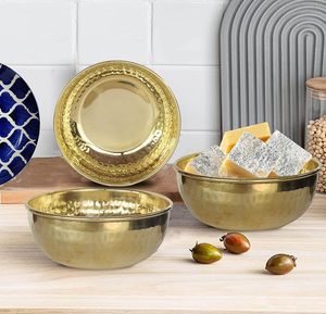 Brass Hammered Serving Bowl Handcrafted Metal Bowl for Dining <b>Table</b> Decor - Product Image 2