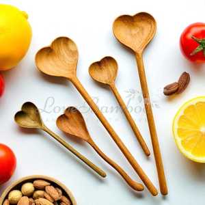 Best Quality Durable Eco-Friendly Hand Carved Asian Zen Style Wooden Heart Spoons <b>Mirror</b> Polish | Acacia Handmade Utensil Set - Product Image 6