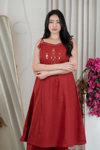 Conjunto de Traje Moderno Tradicional de Algodón con Corte en A – Kurti de Tirantes Hecho a Mano con Palazzo para Verano y Festivales - Product Image 3