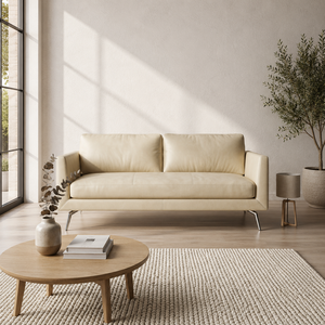 Sofá Moderno de 2 Plazas de Cuero Genuino de Lujo con Patas de Acero Inoxidable para Muebles de Sala de Estar Contemporánea - Product Image 1