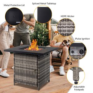 Tavolo da Esterno con Braciere da 28 Pollici, 50000 BTU, a Gas, in Pietra Vulcanica Nera, Forma Rettangolare, Include Accessori in Vetro per Fuoco - Product Image 5