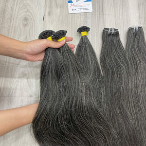 Extensions de cheveux humains vietnamiens bruts à pointe en K, double épaisseur, cuticules alignées, couleur grise, vente en gros - Product Image 5