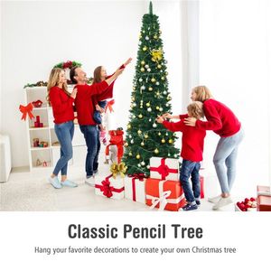 Sapin de Noël fin et élancé de 2,4 m avec 1000 branches en PVC, finition floquée, design peu encombrant pour les petits coins - Product Image 2