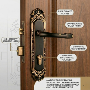 Manija de Puerta de Lujo Leo Custos de 10 Pulgadas |   Manija de Palanca Decorativa Negra Antigua |   Herrajes Arquitectónicos Premium para Puertas, Modelo - Product Image 5