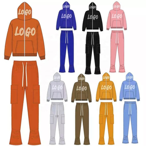 Ensemble de survêtements pour hommes imprimés sur mesure, effet délavé, avec pantalon évasé et sweat à capuche, best-seller - Product Image 1