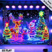 Bannière fluorescente de Noël avec motif bonhomme de neige, sapin de Noël, cerf - Brille dans le noir, personnalisable, décoration de fête directement de l'usine