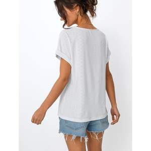 2025 camisetas con cuello en V para mujer, bonitas camisetas informales de verano y primavera, bordado de ojales, moda de vacaciones en la playa, ropa transpirable XS - Product Image 2