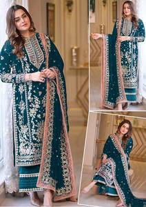Conjunto de Salwar Kameez bordado para mujer, largo, hecho a mano, con estampado floral, bordado elegante, estilo tradicional de Pakistán e India. - Product Image 5