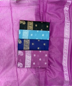 Sari de Seda Azul con Borde Dorado, Traje Tradicional Indio para Bodas, para Mujer, Largo hasta el Suelo, Corte Regular - Product Image 3