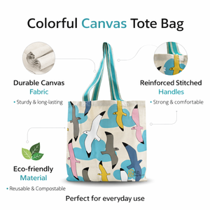 Printed Cotton Canvas Tote Bag | Seagull Bird Design Shoulder Bag | Eco Friendly Reusable Beach Travel Carry Bag Stylish Tote - Product Image 5