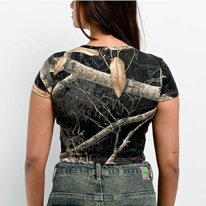 Women Black Forest Ribbed Eco-Friendly Organic Cotton Crop T-Shirt Slim Fit Short Sleeve Casual Tank <b>Top</b> OEM Private Label USA - Product Image 2