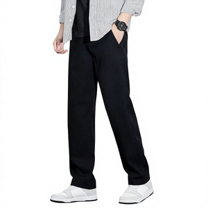 Men's Black Straight Fit Polyester Heavyweight Casual <b>Trousers</b> <b>Elastic</b> <b>Waist</b> Breathable Side Pockets Summer - Product Image 3
