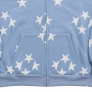 Sweat-shirt décontracté à capuche zippé en molleton bouclette bleu clair imprimé étoiles, style automne, coupe classique, le plus vendu en 2026 - Product Image 6