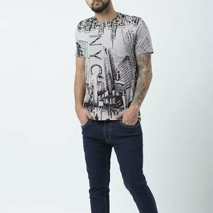 เสื้อยืดแขนสั้นสีเทาสำหรับผู้ชาย พิมพ์ลาย NYC City คอกลม ทรงลำลอง ใส่สบาย ผ้าฝ้ายเจอร์ซีย์ 100% ระบายอากาศได้ดี - Product Image 3