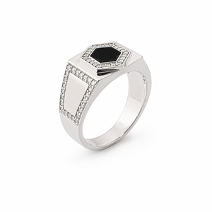 925 Sterling Silver Black <b>Onyx</b> and Cubic Zirconia Hexagon <b>Signet</b> <b>Ring</b> for <b>Men</b> Wedding Party High Polish Finish - Product Image 3