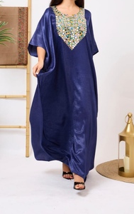 New Fashionable <b>Kaftan</b> Abaya Handmade Moroccan Arabian Dress Floor Length V Neck Long Sleeve Polyester Regular Fit Eid Ramadan - Product Image 2