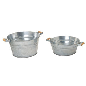 Seau en métal galvanisé au design vintage avec poignée pour la décoration de la ferme, pot de jardin, bac de rangement ou récipient décoratif - Product Image 2