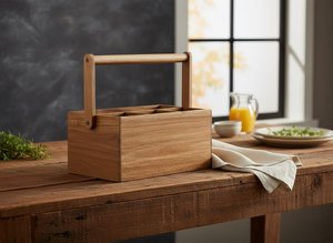 Handcrafted Wooden Cutlery <b>Caddy</b> with Handle Tabletop Spoon Fork and Napkin Organizer for Restaurant - Product Image 6