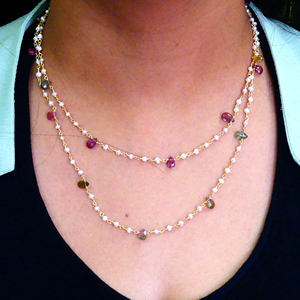 925 <b>Silver</b> Women's Gold Plated <b>Necklace</b> With Freshwater <b>Pearls</b> And Gemstones Bohemia Style Everyday Wear - Product Image 5