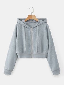 Light Blue Women <b>Zip</b> Up Hoodie Fleece Lined Cropped Sweatshirt <b>Hooded</b> Jacket with Pocket for Casual Winter Wear - Product Image 5