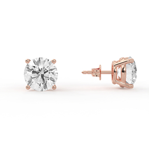 Boucles d'oreilles solitaires 2 carats en diamant synthétique taille ronde, or blanc 14k 18k, fixation à quatre griffes sécurisée, fermoirs à friction, bijoux haute brillance - Product Image 5
