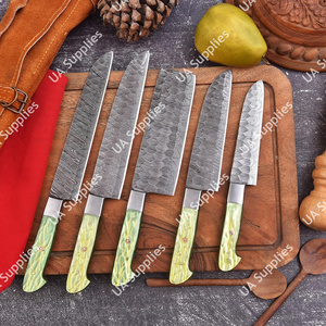 Ensemble de 5 couteaux de chef pour barbecue en acier Damas fait main, manche intégral, qualité industrielle professionnelle, ambidextres, avec étui en cuir - Product Image 2