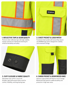 Navy Blue Lime Yellow Hi Vis Spandex <b>Waterproof</b> Industrial <b>Work</b> Coverall Heavy Duty Mechanic Overall Cargo Pockets Hidden Snap - Product Image 3