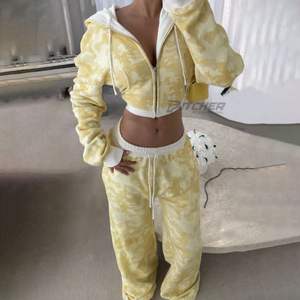 Conjunto Deportivo Retro para Mujer con Capucha, Lavado Ácido, Estilo Urbano, 100% Algodón, Logotipo Personalizado, Directo de Fábrica - Product Image 4