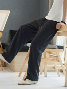 Men's Oxford Fabric Wide Leg Casual <b>Pants</b> Elastic Waist Drawstring Lightweight Summer Breathable Eco-Friendly Straight Fit <b>Black</b> - Product Image 4