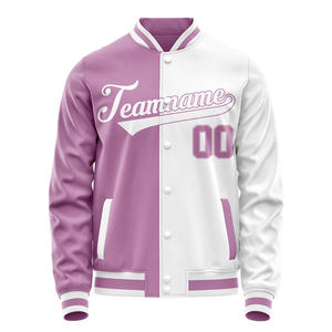 Custom Baseball Jacket Teamname 00 Pink White Color Blocked Unisex Full Sleeve Button Front Pocket Regular Fit - Product Image 4