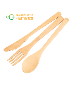 Juego de Cubiertos de Bambú Natural Ecológico para Viajes, con Bolsa de Lona, Reutilizables, Desechables, para Fiestas - Product Image 1