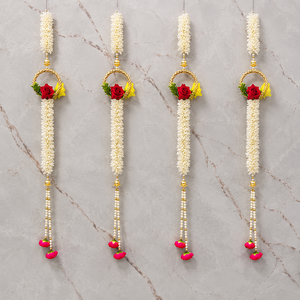 Guirnalda Colgante de Rosas y Jazmín Blanco con Perlas, Decoración Floral para Puerta, Pared, Boda, Hogar, Mandir, Hecha a Mano - Product Image 4