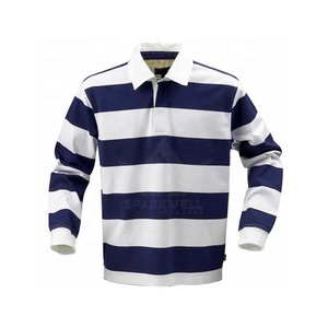 เสื้อโปโลรักบี้แขนยาวผู้ชาย สีขาว-น้ำเงินลายทาง ปกคอพับ ผ้าฝ้าย แขนยาว ทรงปกติ ใส่ได้ทุกฤดู - Product Image 6