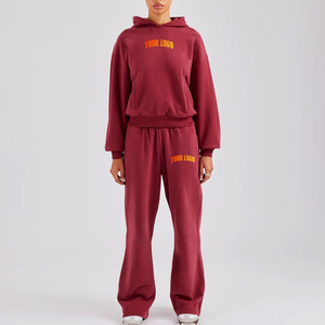 Premium Quality 100% Cotton Solid Lace Winter Embroidered Oversized Tracksuit <b>Set</b> <b>Plus</b> <b>Size</b> Hoodie <b>Joggers</b> Wholesale OEM <b>Size</b> - Product Image 1