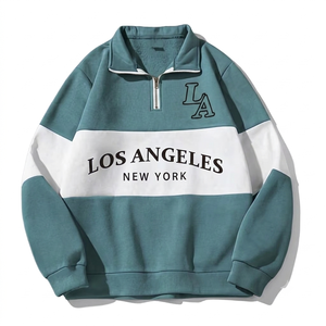 Sudadera de Forro Polar Grueso para Hombre con Cuello Alto y Media Cremallera, con Bloques de Color, Lisa, para Personalizar con Logotipo, Venta al por Mayor - Product Image 1