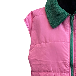 Chaleco Acolchado Rosa y Verde para Mujer, Chaqueta sin Mangas, Ligera, Cálida, Informal, Estilo Sorority, Moda de Invierno - Product Image 2