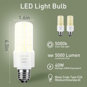 Lot de 2 ampoules LED 40W équivalentes à 300W, 5000 lumens, 5000K, blanc lumière du jour, culot moyen E26/E27, utilisation intérieure et extérieure - Product Image 5