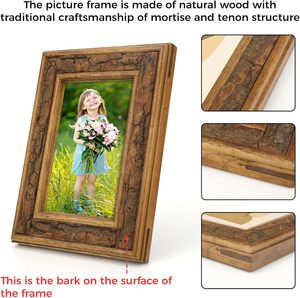 Picture <b>Frame</b> <b>with</b> Real Bark Surface&Clear Real Glass CoverWood Photo <b>Frame</b> for Wall and Tabletop Display and Vertical - Product Image 2
