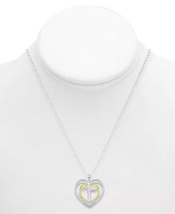 Collana pendente con croce a doppio cuore di diamanti (1/10 ct. T. w.) in argento Sterling e argento Sterling placcato oro 14k | Macacy's - Product Image 2