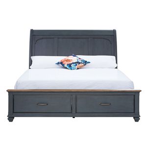 Bridgevine Home Americana Letto a slitta Queen Size imbottito con finitura in velluto a coste blu - Product Image 3