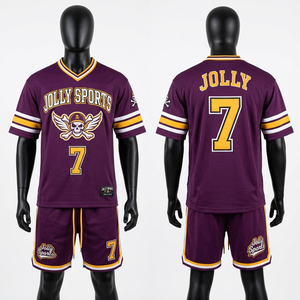 Mens Football Jersey Short <b>Set</b> 180GSM Breathable Polyester Purple Contrast Panel Custom Embroidery Print men short <b>set</b> for men's - Product Image 1