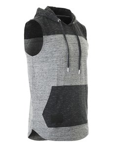 <b>Men's</b> Summer Color Block <b>Sleeveless</b> <b>Pullover</b> Kangaroo Pocket Workout Hooded Tank Digital Polyester/Cotton Quick Dry Breathable - Product Image 4