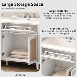 Meuble-lavabo de salle de bain 60 pouces en bois massif avec double vasque (SMC), 2 plateaux amovibles/tiroirs rabattables, 4 tiroirs à fermeture douce pour un grand espace de rangement - Product Image 6